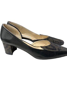 Spanish Leather Collection By Sergio Zelcer Black Snakeskin-Look Block Heel Pump
